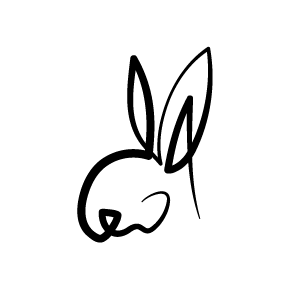 Minimalist line illustration of a rabbit's head with long ears, representing Cheshma Beauty's cruelty-free cosmetics.
